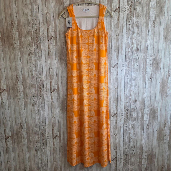 Women's U.S. Polo Assn.‎ Dress Size M Orange White - Picture 1 of 12